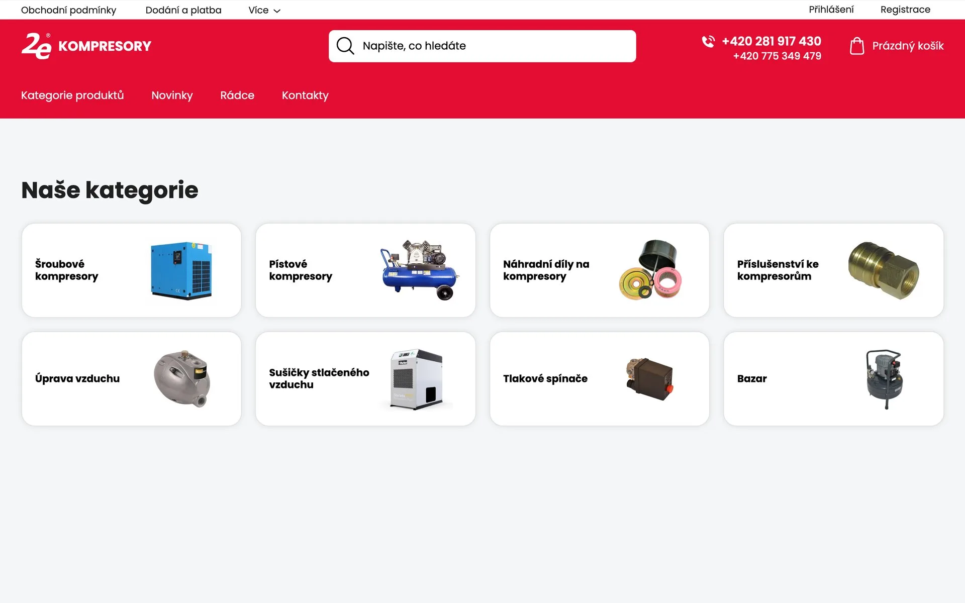 Úvodní stránka webu 2e Kompresory