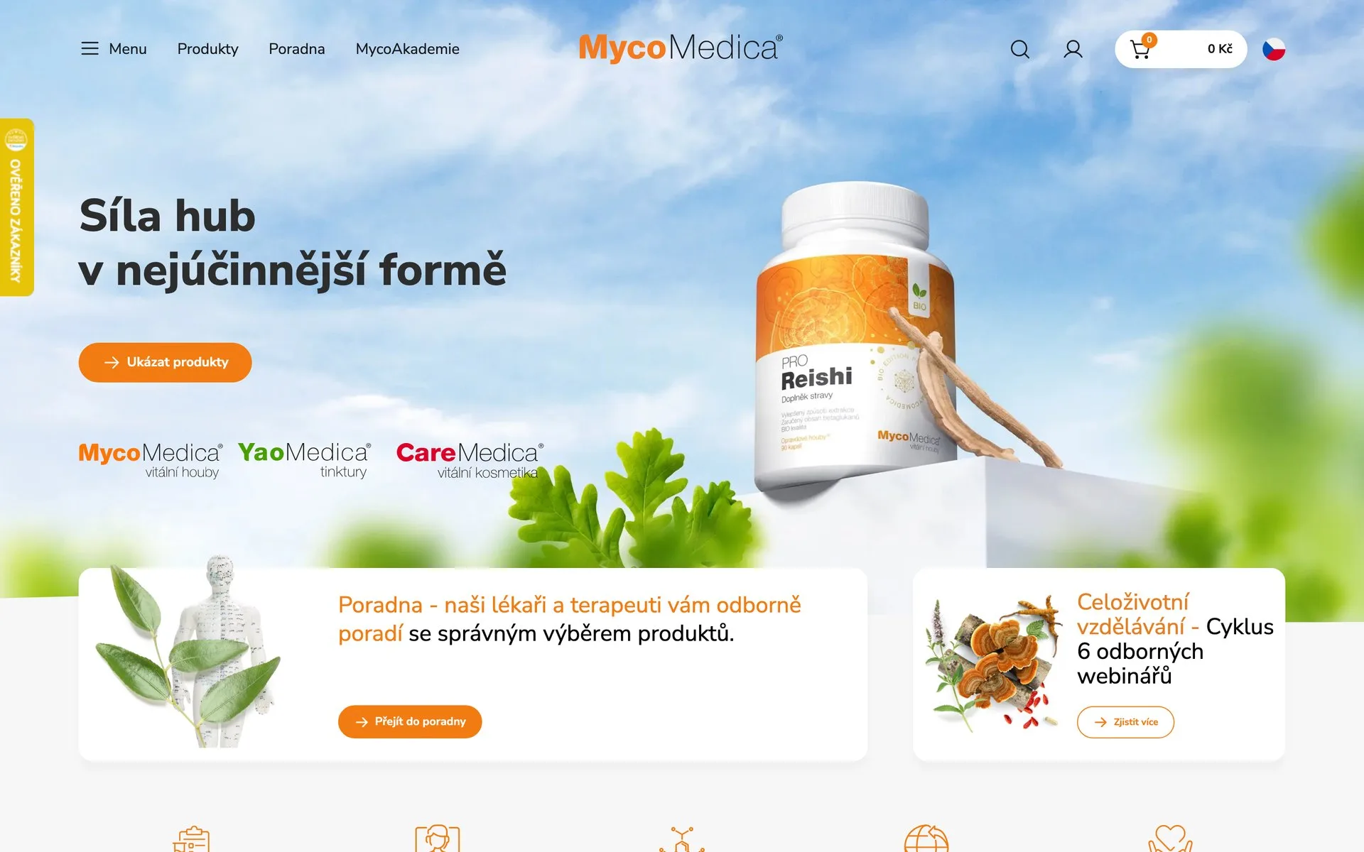 Úvodní stránka webu MycoMedica