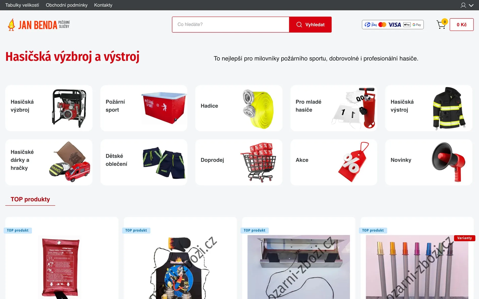 Úvodní stránka webu Požární zboží