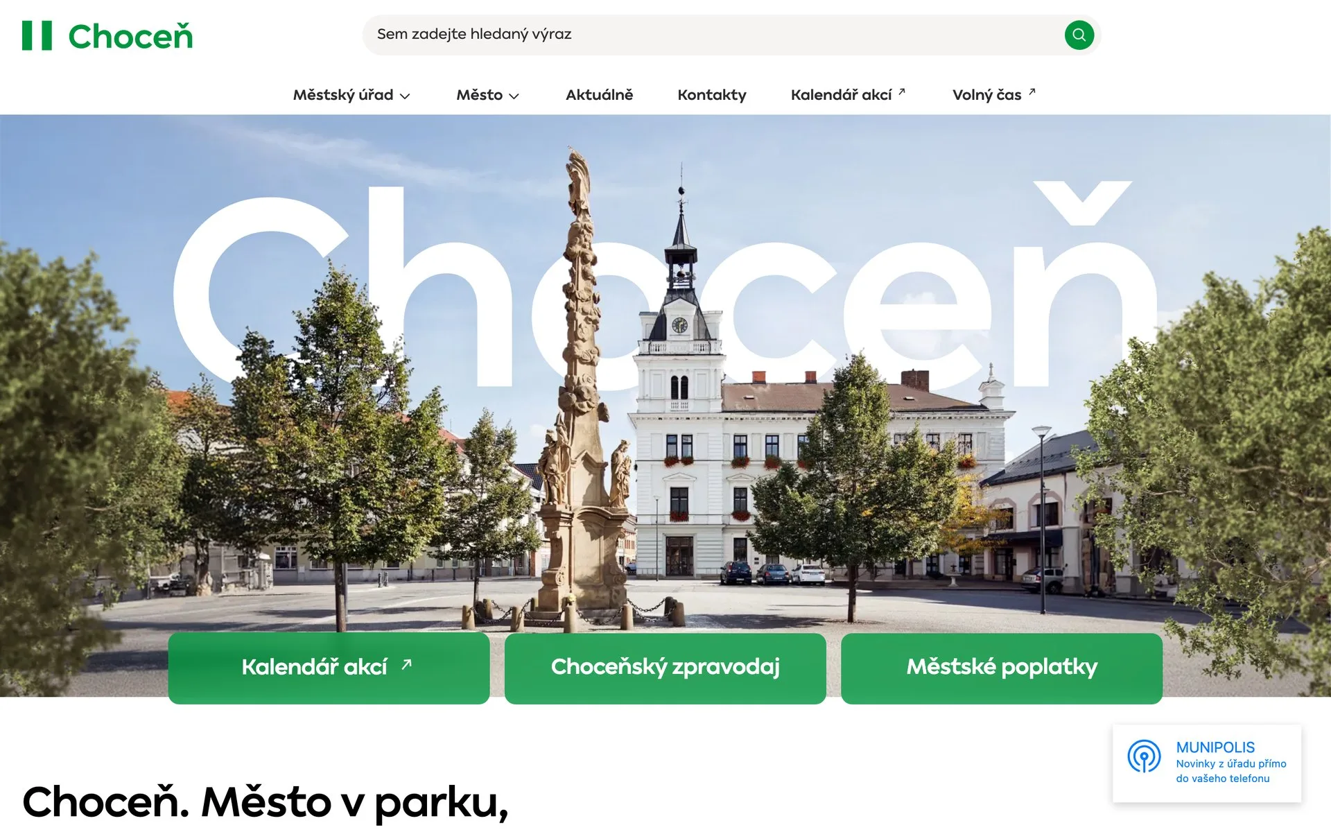 Úvodní stránka webu Město Choceň