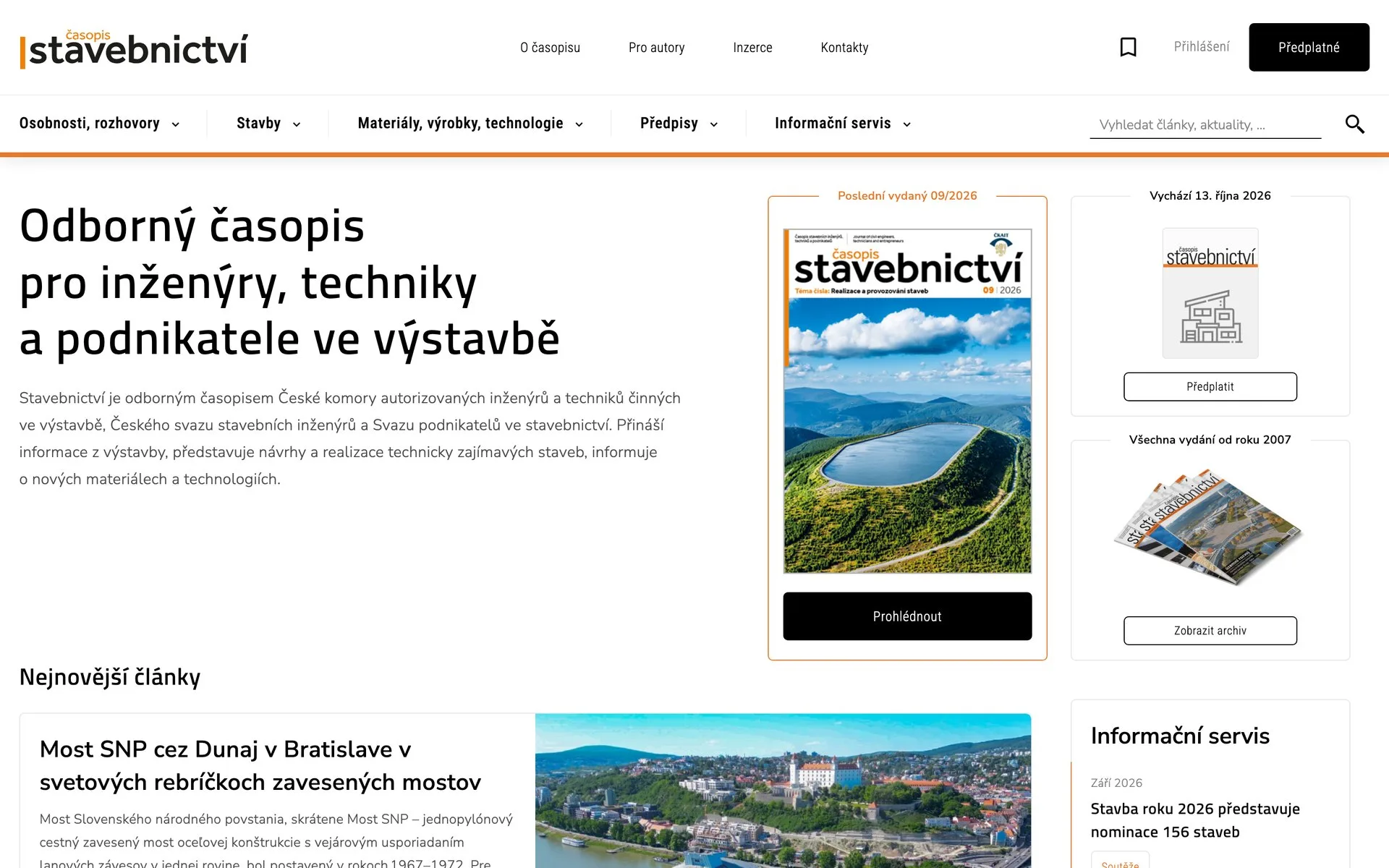 Úvodní stránka webu Časopis stavebnictví