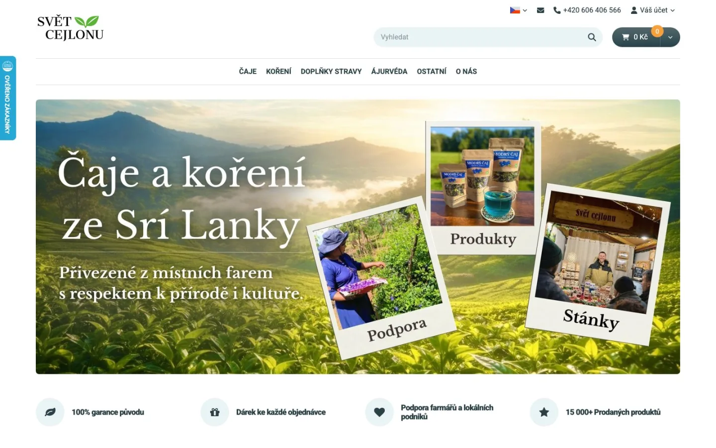 Původní úvodní stránka e-shopu Svět Cejlonu